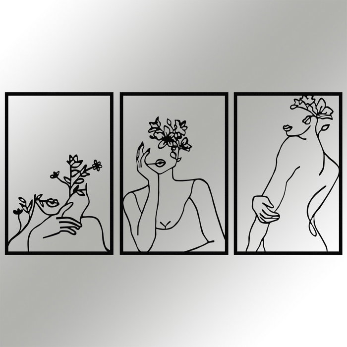 Wallity Flower Face Woman Escultura de Pared en Negro